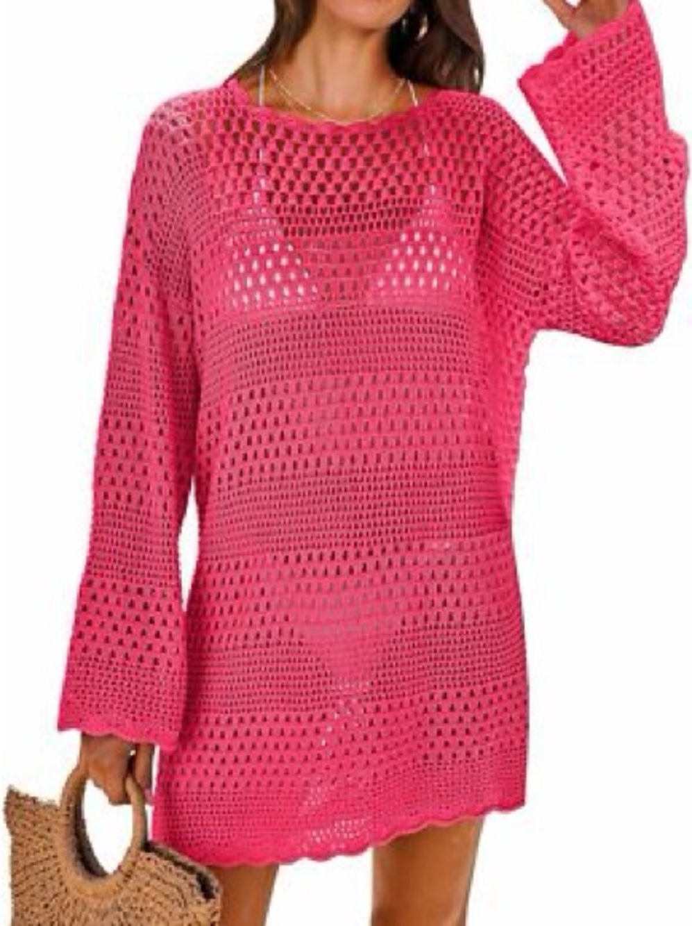 Pink Crochet Beach Sweater Tunic - Women's Lightweight Cover-Up NWT